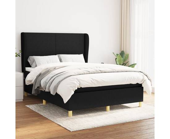 Pat box spring cu saltea, negru, 140x190 cm, textil