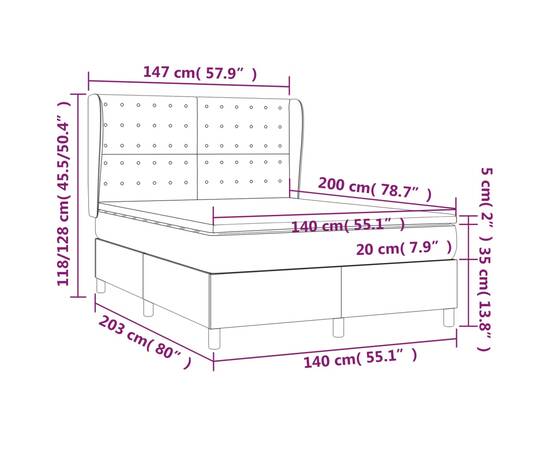 Pat continental cu saltea, albastru, 140x200cm, material textil, 7 image