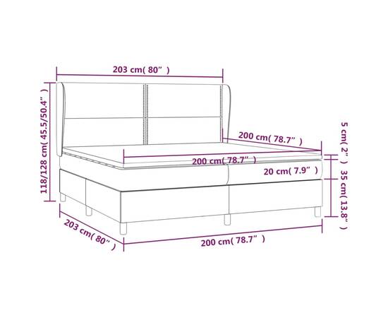 Pat box spring cu saltea, crem, 200x200 cm, textil, 7 image