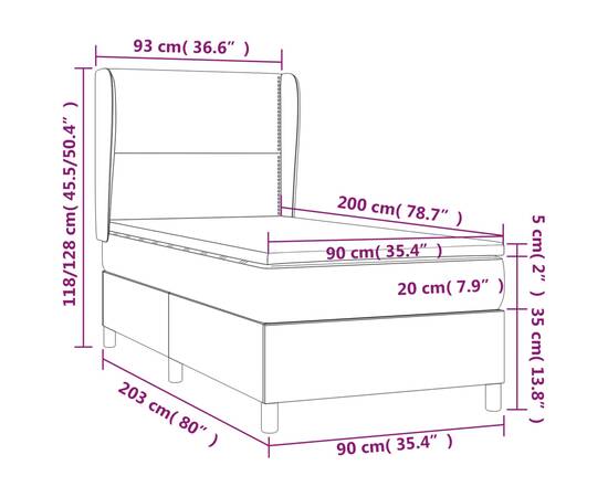 Pat box spring cu saltea, gri deschis, 90x200 cm, textil, 7 image