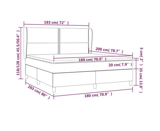 Pat box spring cu saltea, negru, 180x200 cm, catifea, 7 image