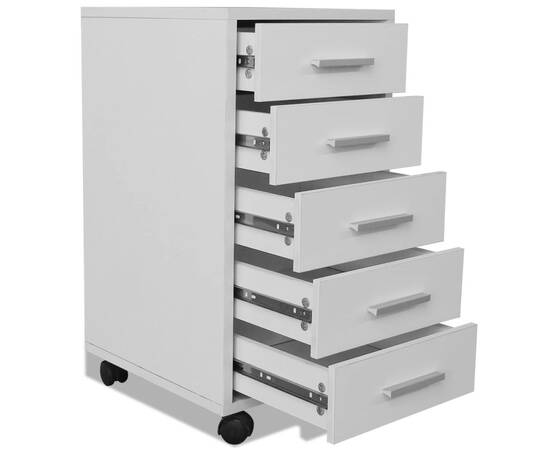 Dulap de birou cu rotile și 5 sertare, alb, 5 image