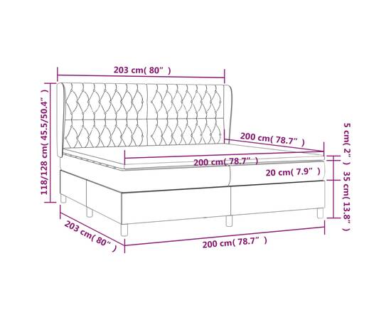 Pat box spring cu saltea, gri închis, 200x200 cm, textil, 7 image