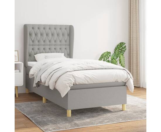 Pat box spring cu saltea, gri deschis, 90x190 cm, textil