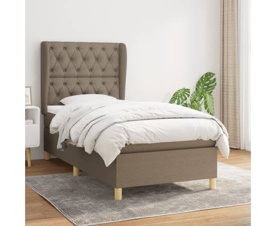 Pat box spring cu saltea, gri taupe, 80x200 cm, textil