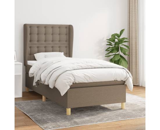 Pat box spring cu saltea, gri taupe, 90x190 cm, textil