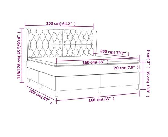 Pat box spring cu saltea, maro închis, 160x200 cm, textil, 7 image