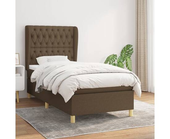 Pat box spring cu saltea, maro închis, 90x190 cm, textil