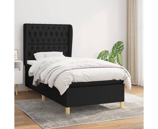 Pat box spring cu saltea, negru, 90x200 cm, textil