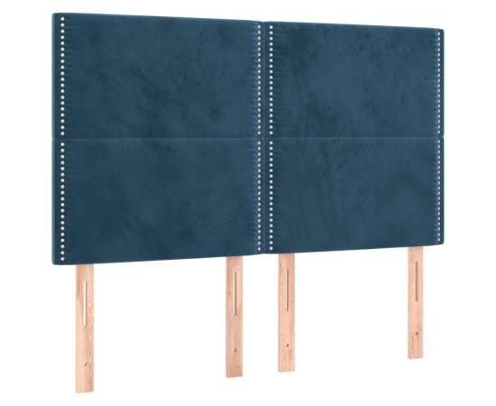 Pat box spring cu saltea, albastru închis, 140x200 cm, catifea, 6 image
