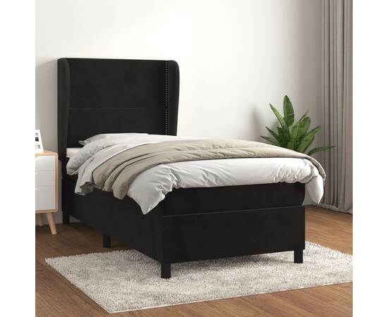 Pat box spring cu saltea, negru, 80x200 cm, catifea