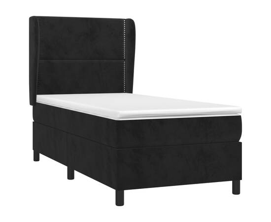 Pat box spring cu saltea, negru, 90x190 cm, catifea, 3 image