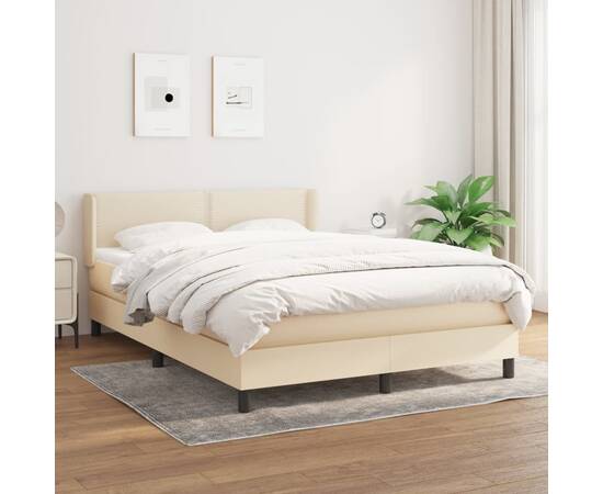 Pat box spring cu saltea, crem, 140x200 cm, textil