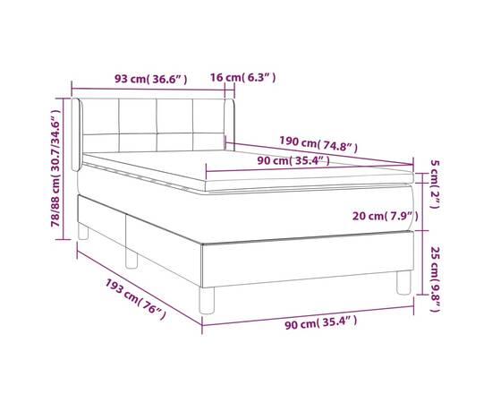 Pat box spring cu saltea, crem, 90x190 cm, textil, 7 image