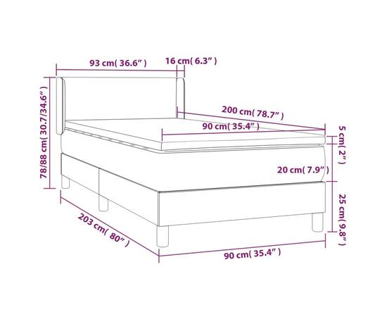 Pat box spring cu saltea, crem, 90x200 cm, textil, 7 image