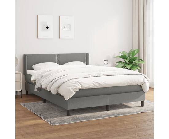 Pat box spring cu saltea, gri închis, 140x190 cm, textil