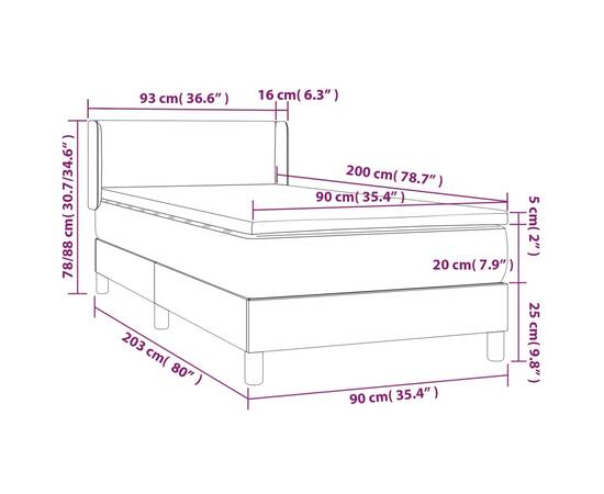 Pat box spring cu saltea, gri deschis, 90x200 cm, textil, 7 image