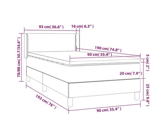 Pat box spring cu saltea, maro închis, 90x190 cm, textil, 7 image