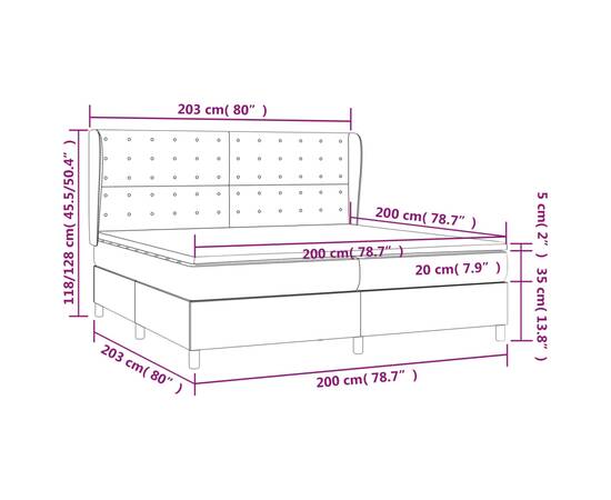 Pat box spring cu saltea, roz, 200x200 cm, catifea, 7 image