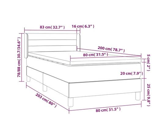 Pat box spring cu saltea, gri închis, 80x200 cm, textil, 7 image