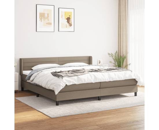 Pat box spring cu saltea, gri taupe, 200x200 cm, textil