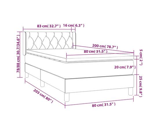 Pat box spring cu saltea, gri taupe, 80x200 cm, textil, 7 image