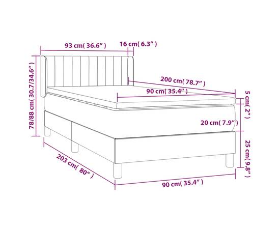 Pat box spring cu saltea, maro închis, 90x200 cm, textil, 7 image