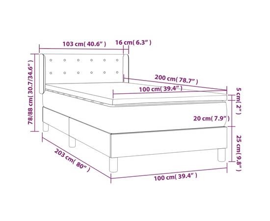 Pat box spring cu saltea, albastru, 100x200 cm, textil, 7 image