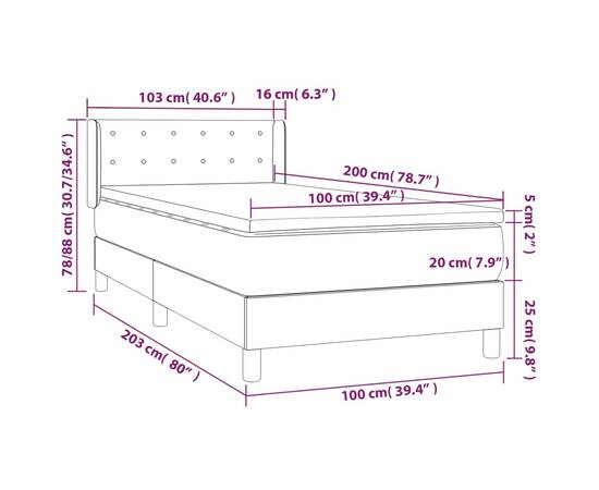 Pat box spring cu saltea, crem, 100x200 cm, textil, 7 image