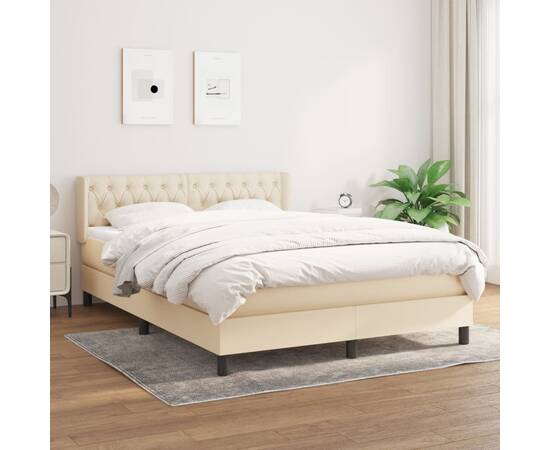 Pat box spring cu saltea, crem, 140x200 cm, textil