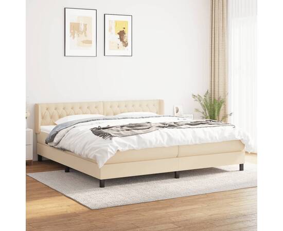 Pat box spring cu saltea, crem, 200x200 cm, textil