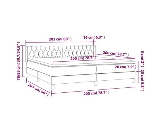 Pat box spring cu saltea, crem, 200x200 cm, textil, 7 image