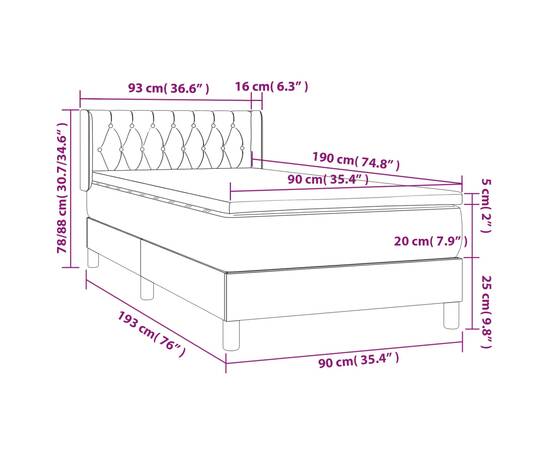 Pat box spring cu saltea, crem, 90x190 cm, textil, 7 image