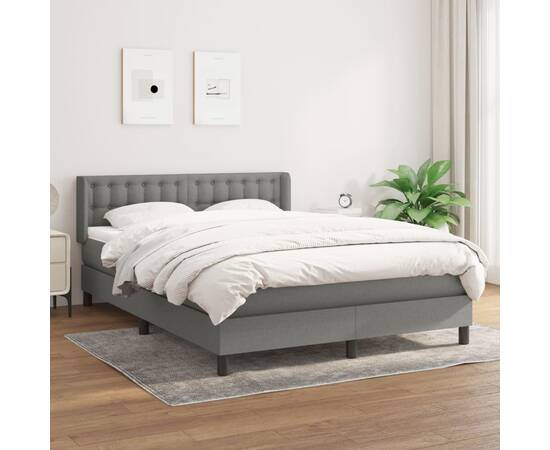 Pat box spring cu saltea, gri închis, 140x190 cm, textil