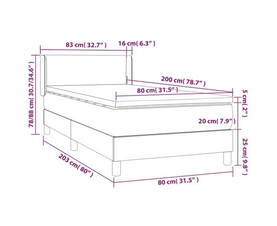 Pat box spring cu saltea, gri închis, 80x200 cm, textil, 7 image