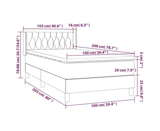 Pat box spring cu saltea, gri deschis, 100x200 cm, textil, 7 image