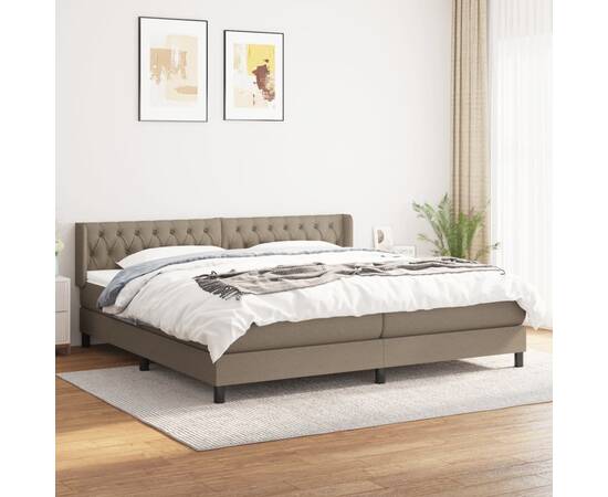 Pat box spring cu saltea, gri taupe, 200x200 cm, textil