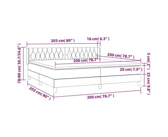 Pat box spring cu saltea, gri taupe, 200x200 cm, textil, 7 image