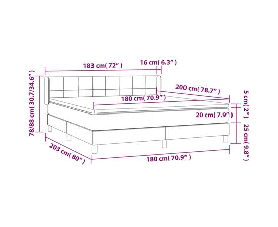 Pat box spring cu saltea, albastru, 180x200 cm, material textil, 7 image