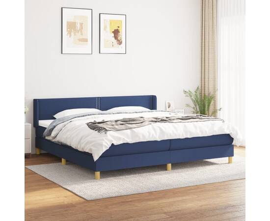 Pat box spring cu saltea, albastru, 200x200 cm, textil