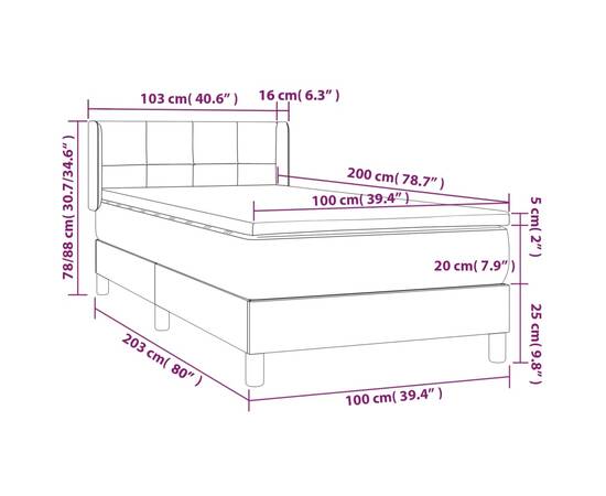 Pat box spring cu saltea, crem, 100x200 cm, textil, 7 image