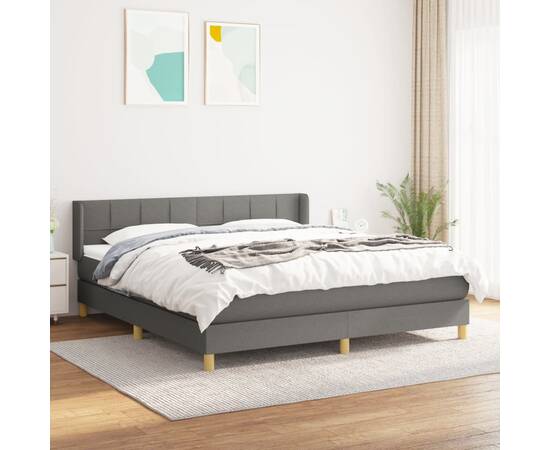 Pat box spring cu saltea, gri închis, 180x200 cm, textil