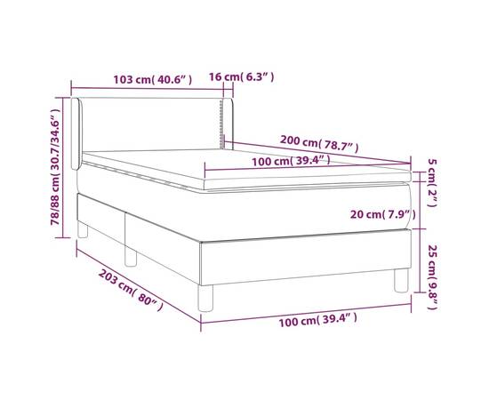 Pat box spring cu saltea, gri deschis, 100x200 cm, textil, 7 image