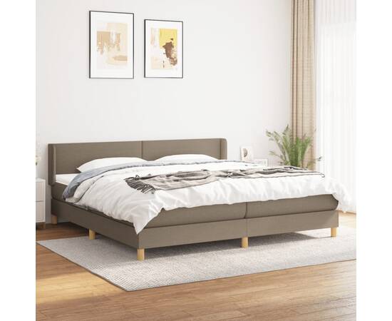 Pat box spring cu saltea, gri taupe, 200x200 cm, textil