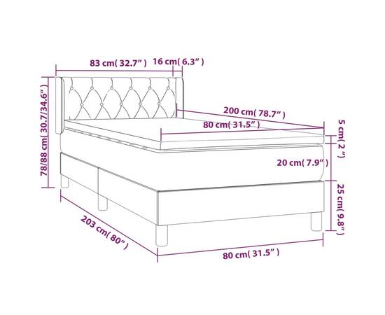 Pat box spring cu saltea, albastru, 80x200 cm, textil, 7 image