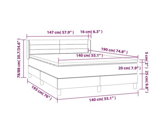 Pat box spring cu saltea, crem, 140x200 cm, textil, 7 image