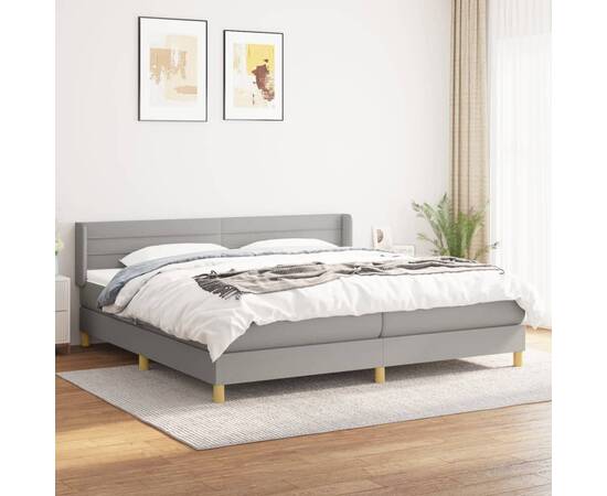 Pat box spring cu saltea, gri deschis, 200x200 cm, textil