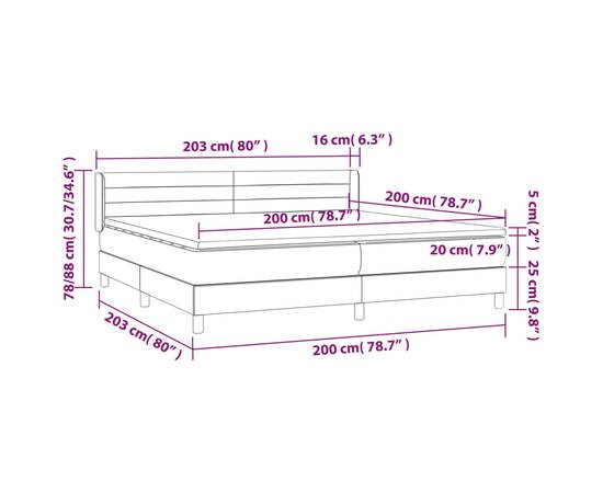 Pat box spring cu saltea, gri deschis, 200x200 cm, textil, 7 image