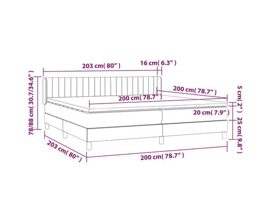 Pat box spring cu saltea, gri taupe, 200x200 cm, textil, 7 image