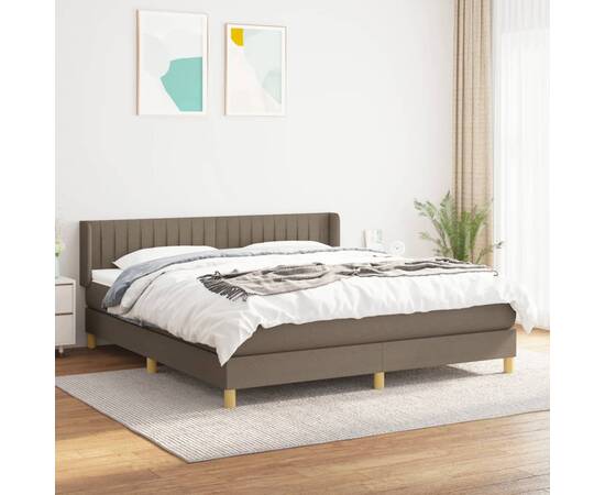 Pat box spring cu saltea, gri taupe, 200x200 cm, textil